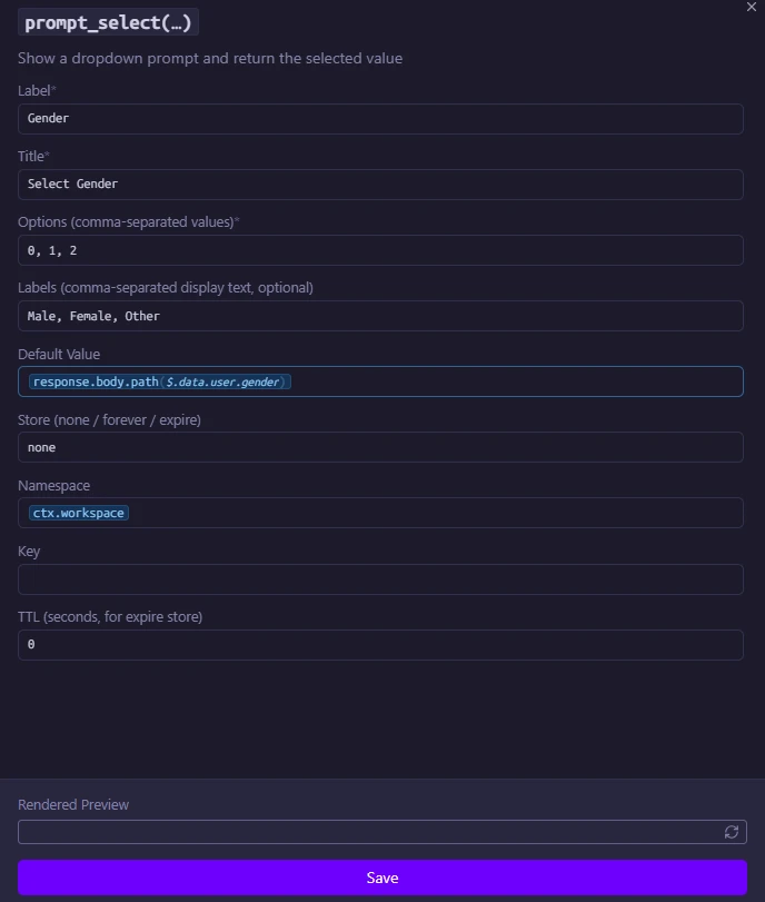 prompt select window
