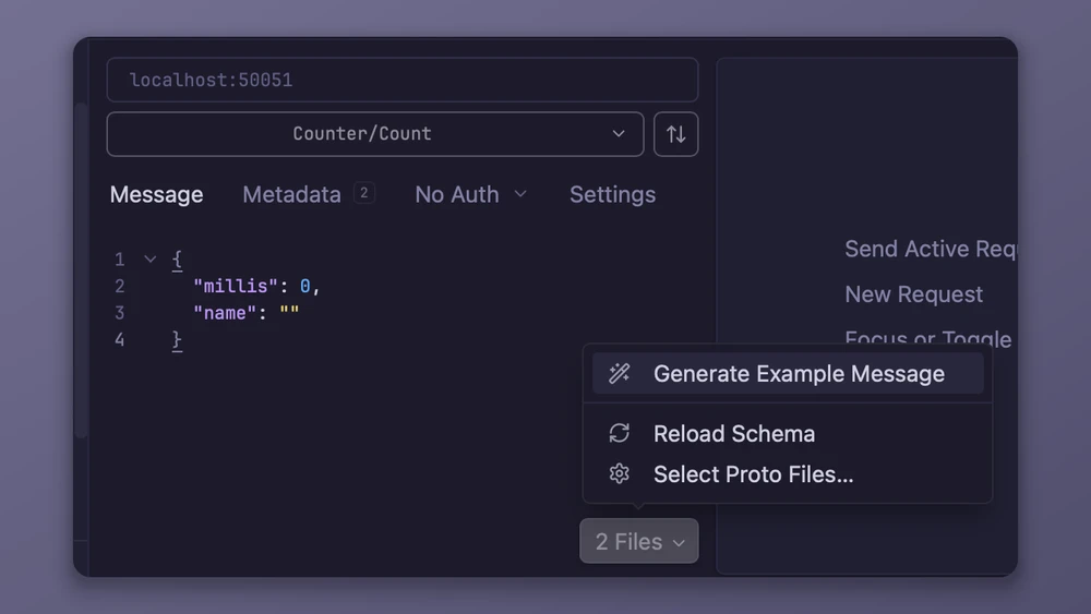 Generate Example Message in the gRPC schema menu