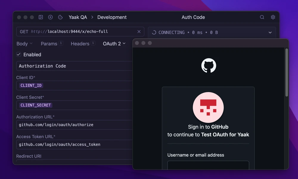 OAuth 2.0 authentication window