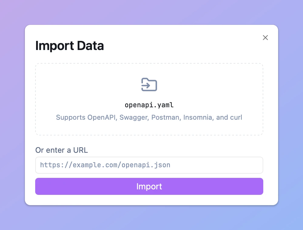 Import Data dialog with a URL field