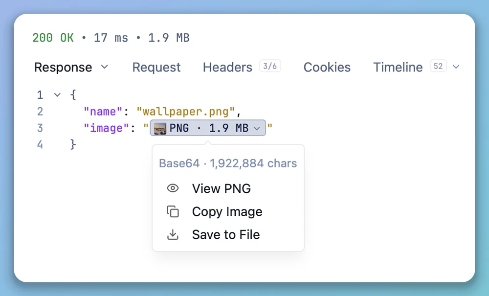 Collapsed base64 value with a thumbnail